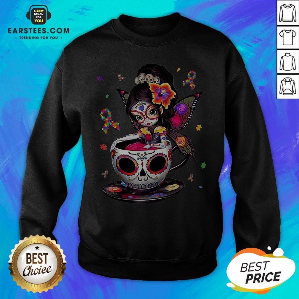 Pretty Sugar Skull Fairy Figurine It’s OK To Be Different Autism Awareness Shirt - Image 5