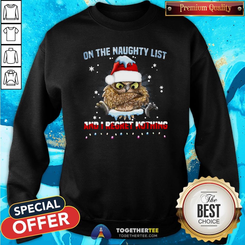 Nice Owl On The Naughty List And I Regret Nothing Christmas Shirt - Image 4