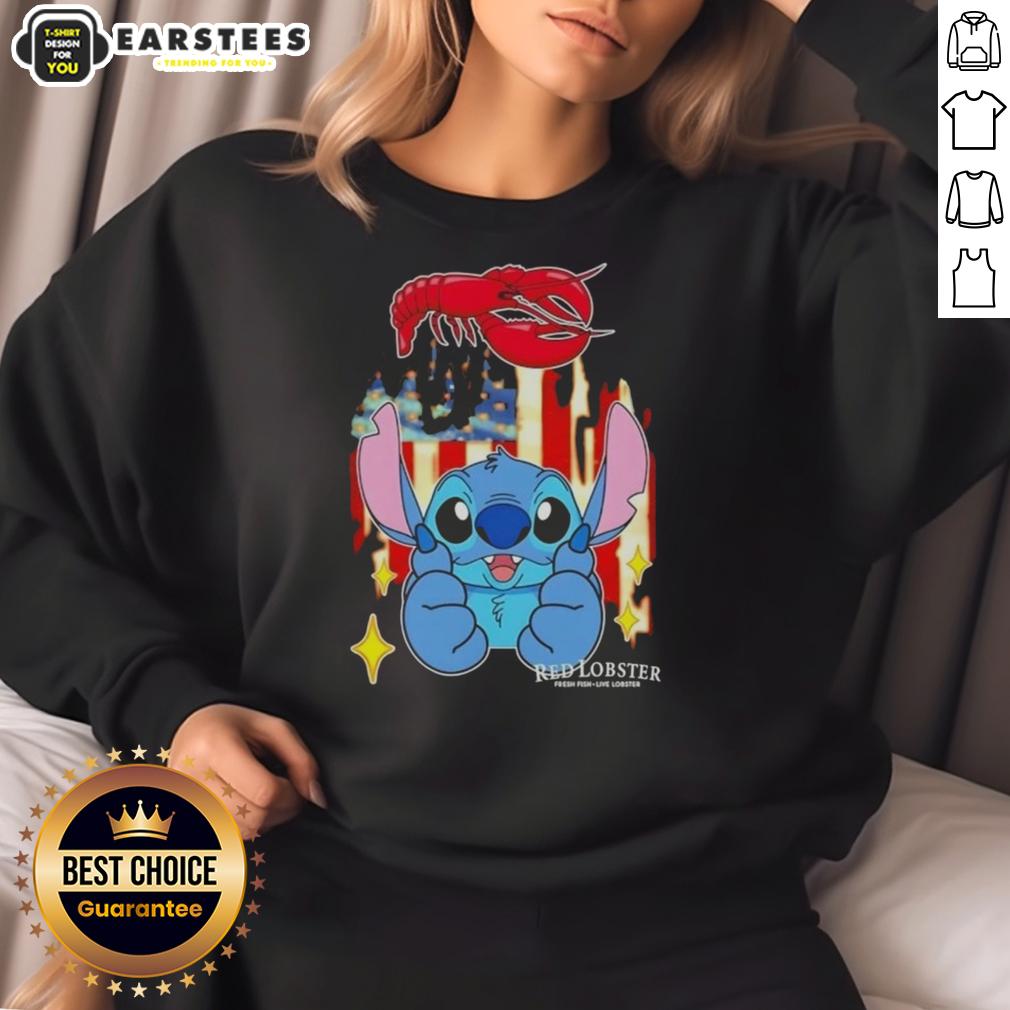 Cute Stitch Like Red Lobster USA Flag T-Shirt - Image 4
