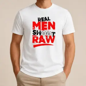 Funny Real Men Shoot Raw Photography Camera Shutter Aperture Shirt