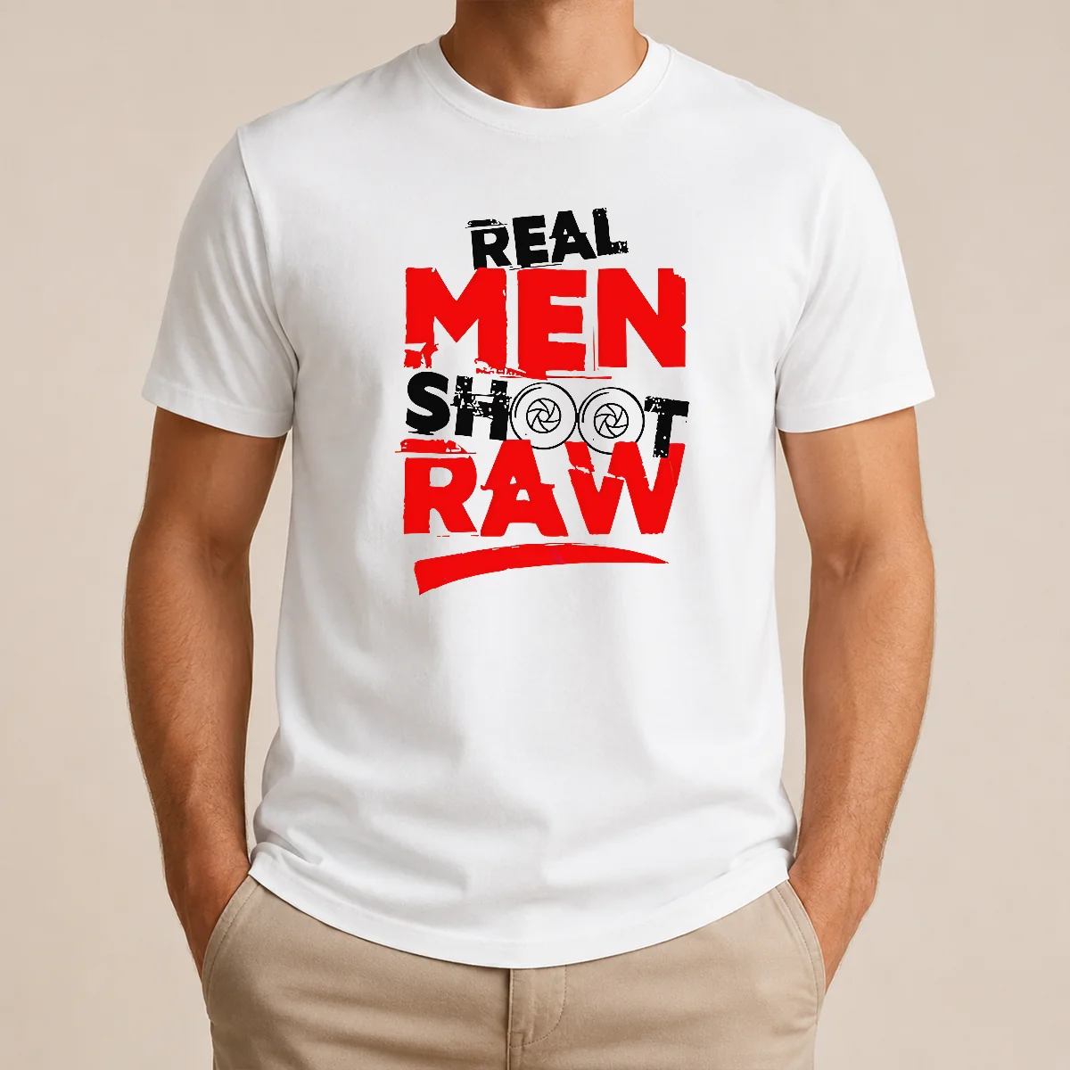 Funny Real Men Shoot Raw Photography Camera Shutter Aperture Shirt