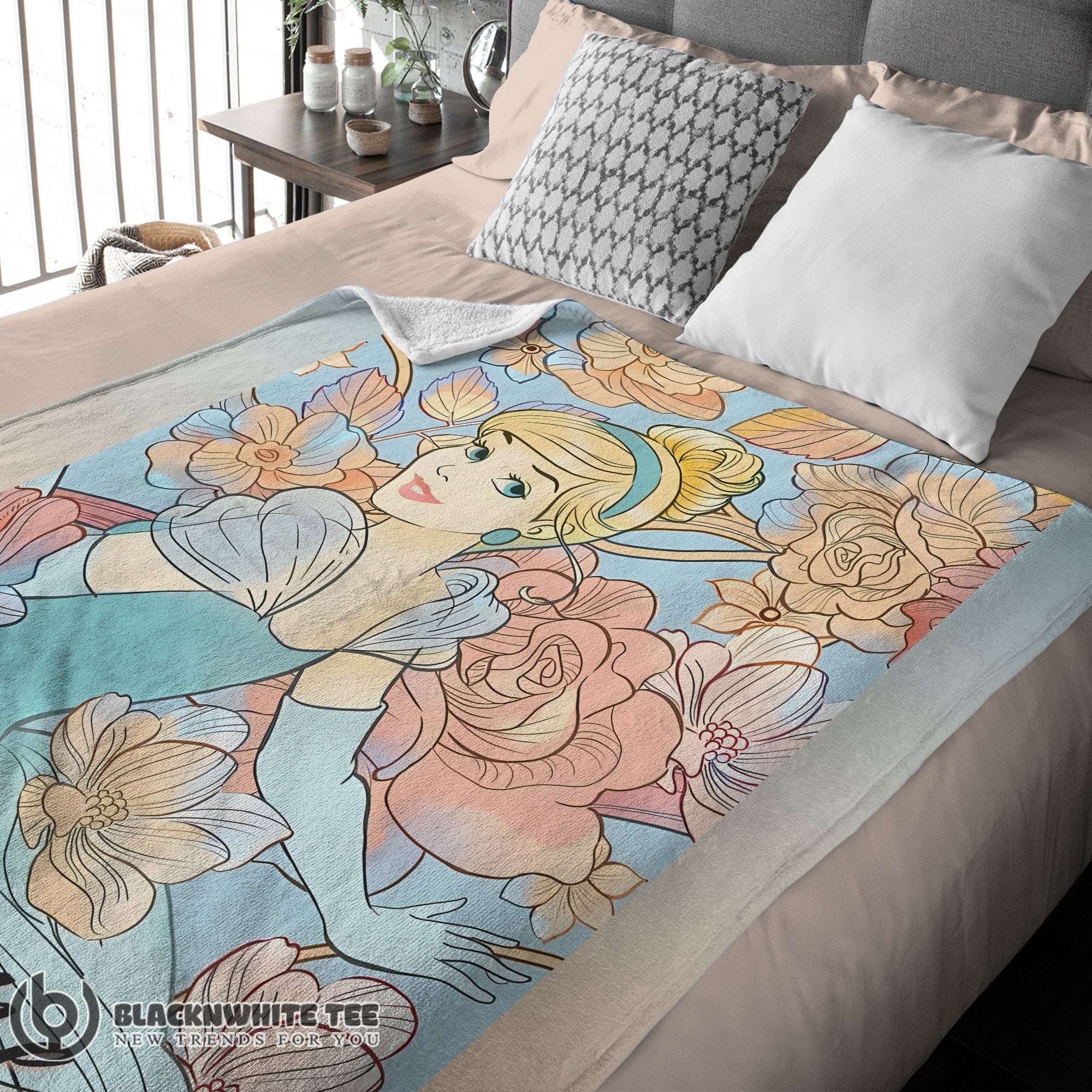 Awesome Disney Cinderella Elegant Princess Bloom Blanket Fleece Customized Blanket - Image 3