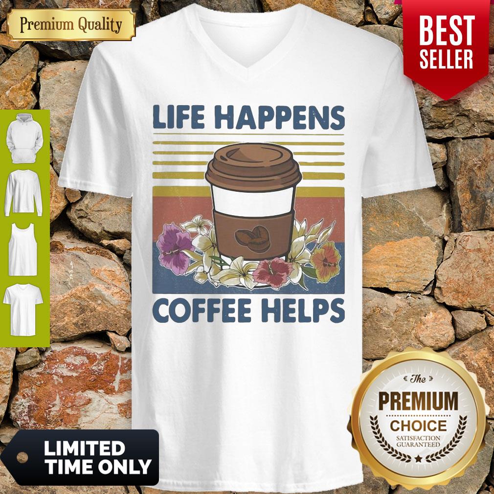 Original Life Happens Coffee Helps Flower Vintage Shirt - Image 3