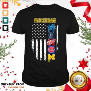 Hot Michigan Detroit Lions Detroit Red Wings Detroit Pistons American Flag Shirt