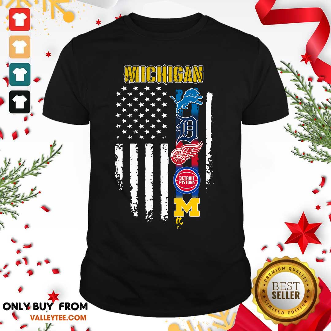 Hot Michigan Detroit Lions Detroit Red Wings Detroit Pistons American Flag Shirt