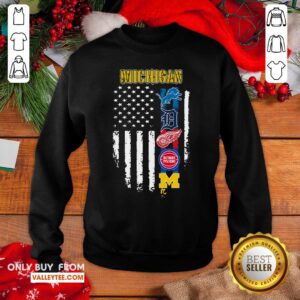 Alternative view of Hot Michigan Detroit Lions Detroit Red Wings Detroit Pistons American Flag Shirt