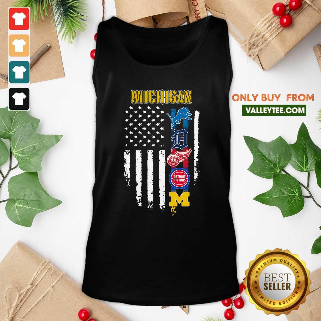 Hot Michigan Detroit Lions Detroit Red Wings Detroit Pistons American Flag Shirt - Image 5