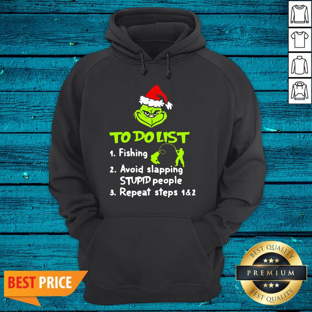 Nice Grinch To Do List Fishing Avoid Slapping Stupid People Christmas Sweater Shirt - Image 3