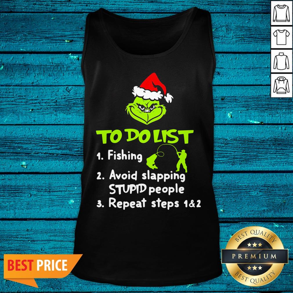 Nice Grinch To Do List Fishing Avoid Slapping Stupid People Christmas Sweater Shirt - Image 5