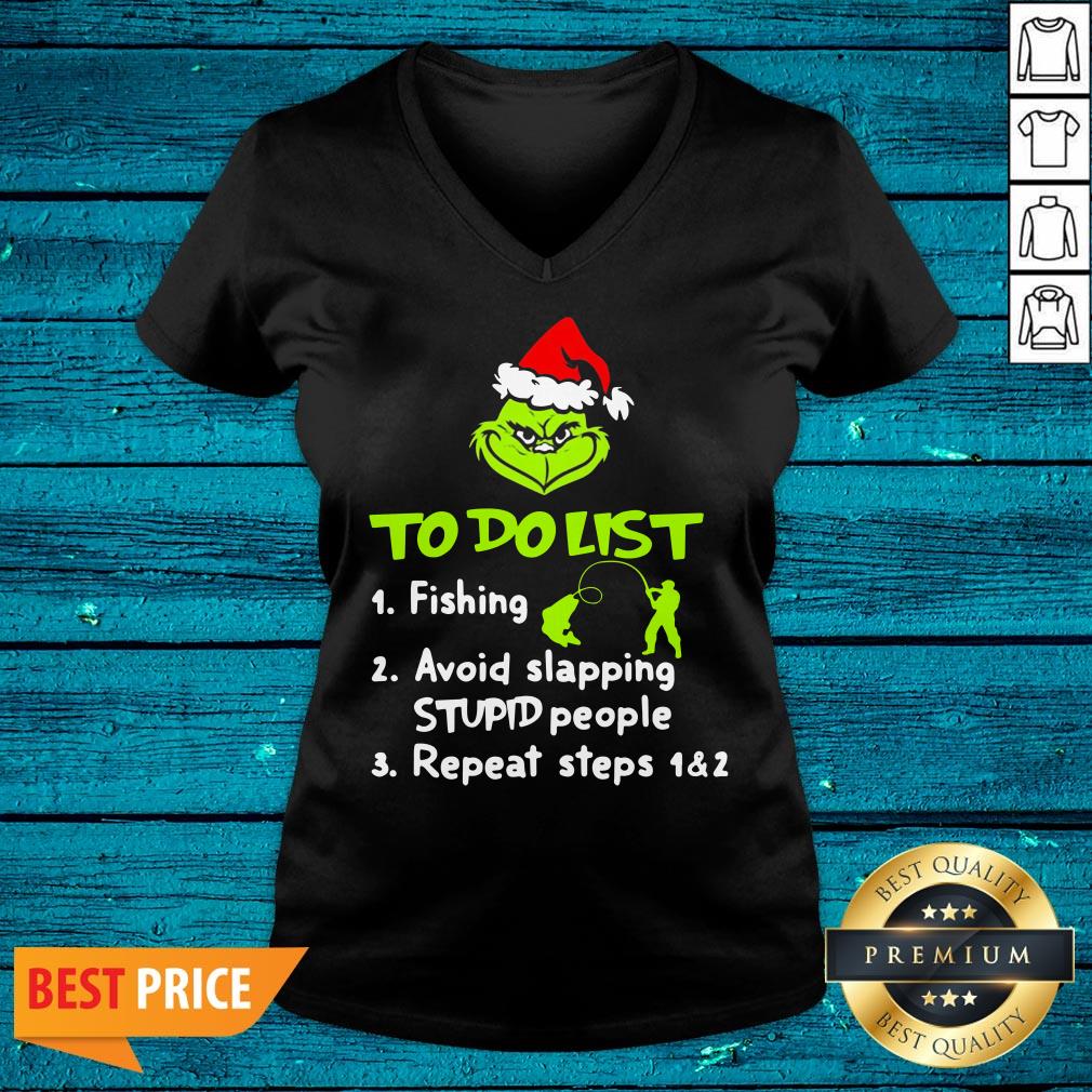 Nice Grinch To Do List Fishing Avoid Slapping Stupid People Christmas Sweater Shirt - Image 4