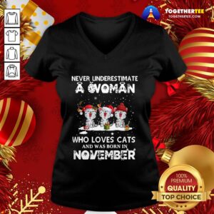 Alternative view of Good Never Underestimate A Woman Who Loves Cats Santa And Was Born In November Shirt