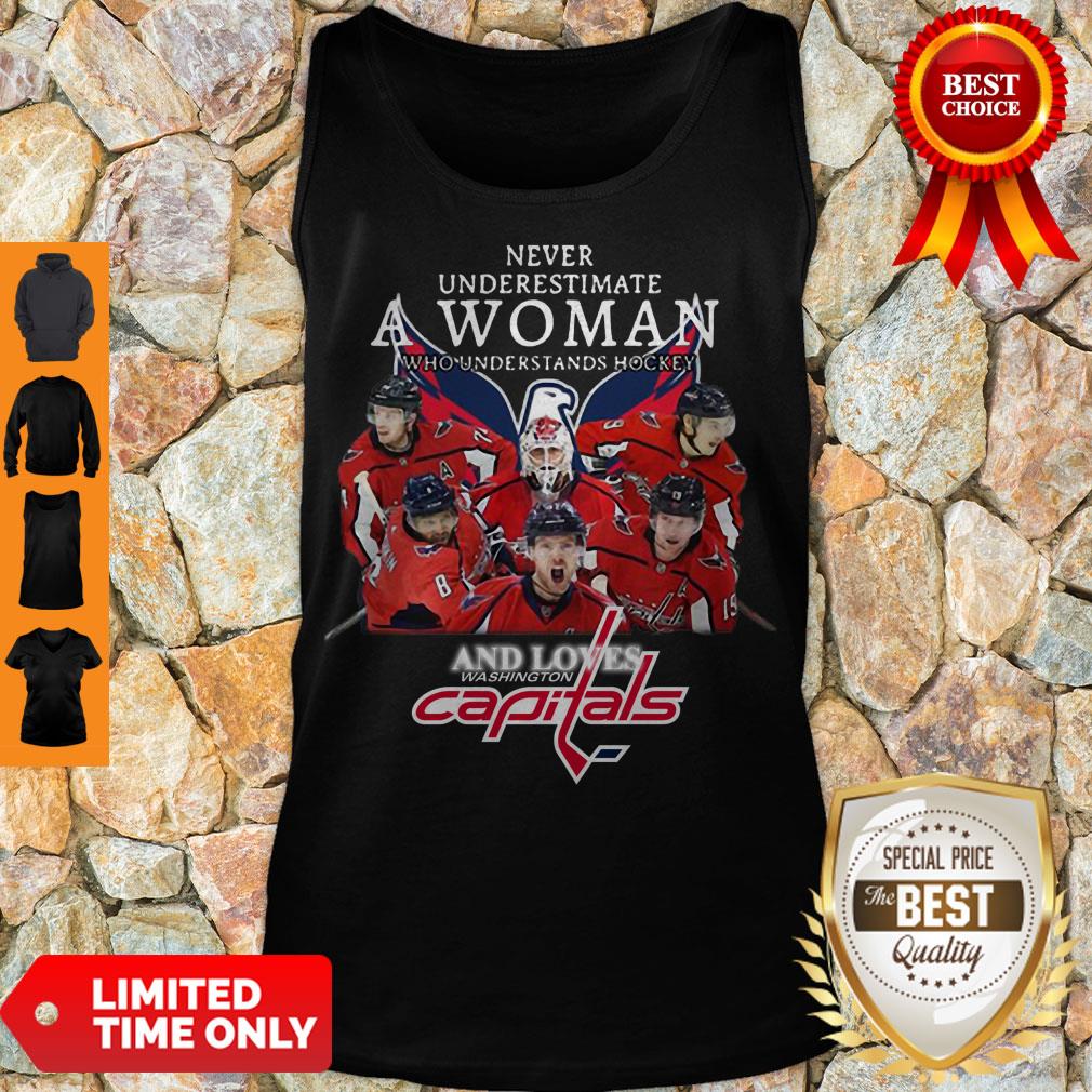 Good Never Underestimate A Woman Who Understands Hookey And Loves Capitals Shirt - Image 4