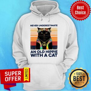 Alternative view of Never Underestimate An Old Hippie With A Cat Vintage Retro Shirt