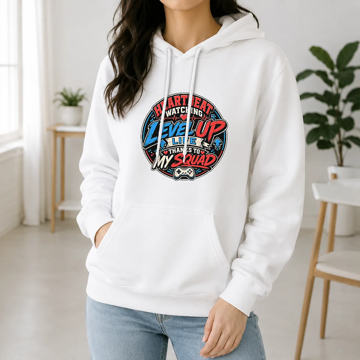 Heartbeat Watching Level Up Life Squad Mascot Badge Shirt - Image 7