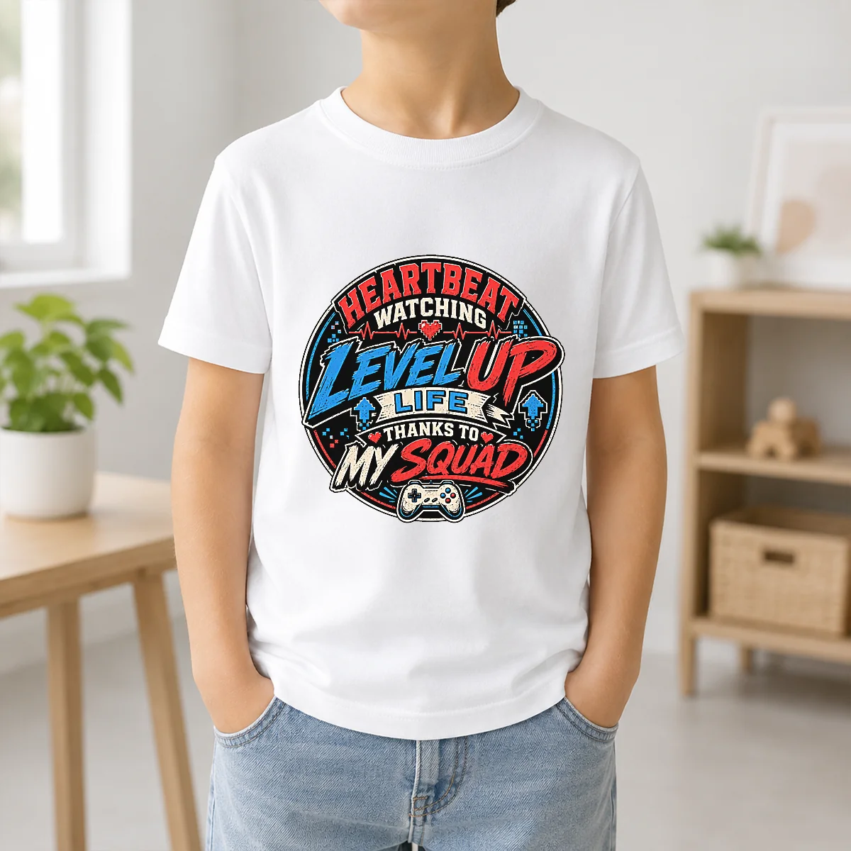 Heartbeat Watching Level Up Life Squad Mascot Badge Shirt - Image 9