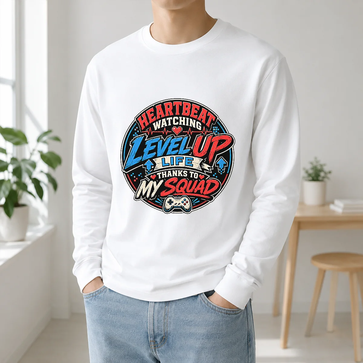Heartbeat Watching Level Up Life Squad Mascot Badge Shirt - Image 5