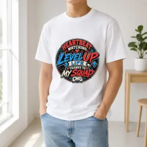 Heartbeat Watching Level Up Life Squad Mascot Badge Shirt
