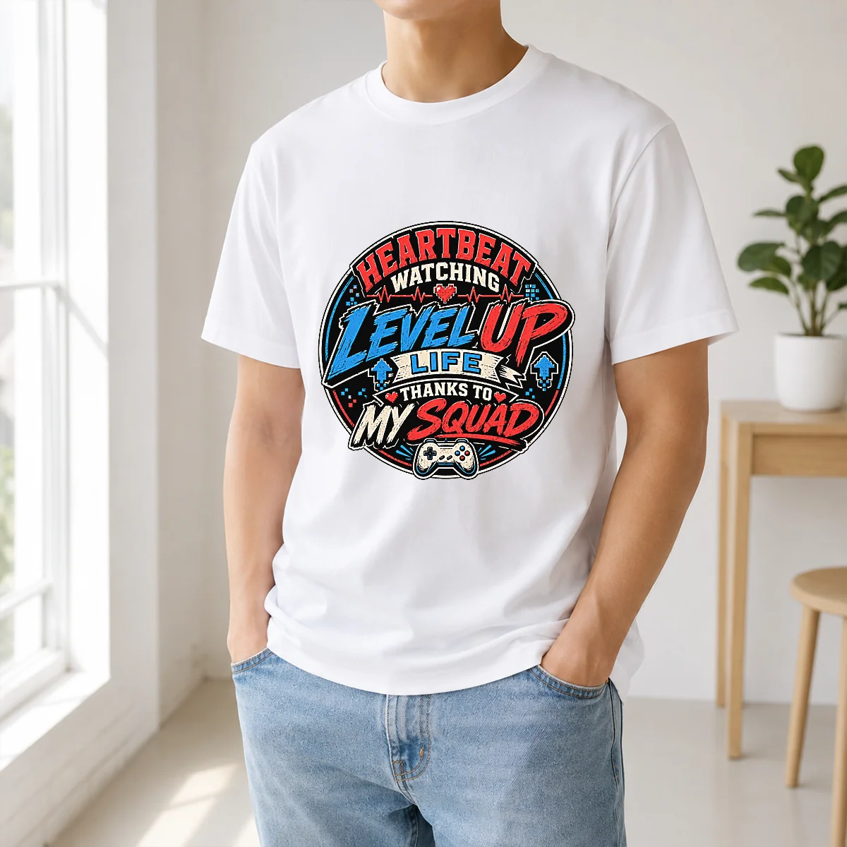 Heartbeat Watching Level Up Life Squad Mascot Badge Shirt