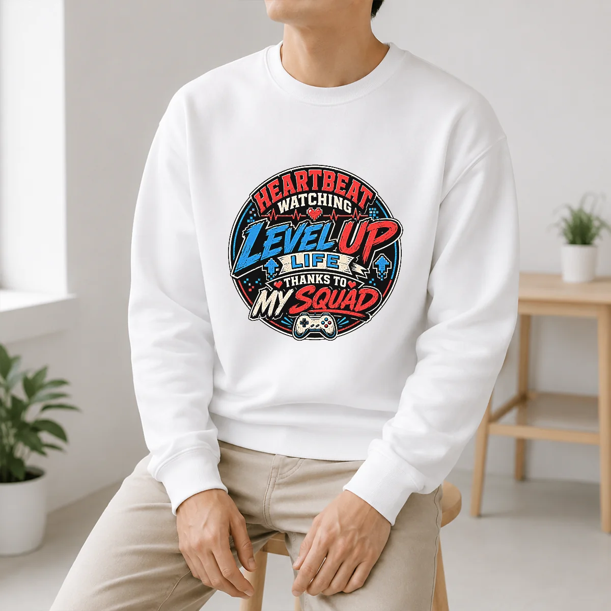 Heartbeat Watching Level Up Life Squad Mascot Badge Shirt - Image 6
