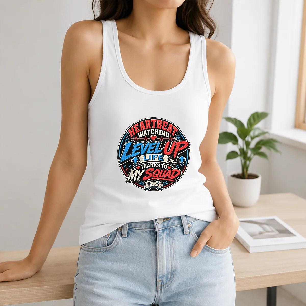 Heartbeat Watching Level Up Life Squad Mascot Badge Shirt - Image 3