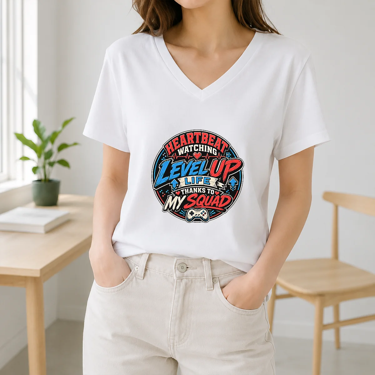 Heartbeat Watching Level Up Life Squad Mascot Badge Shirt - Image 2