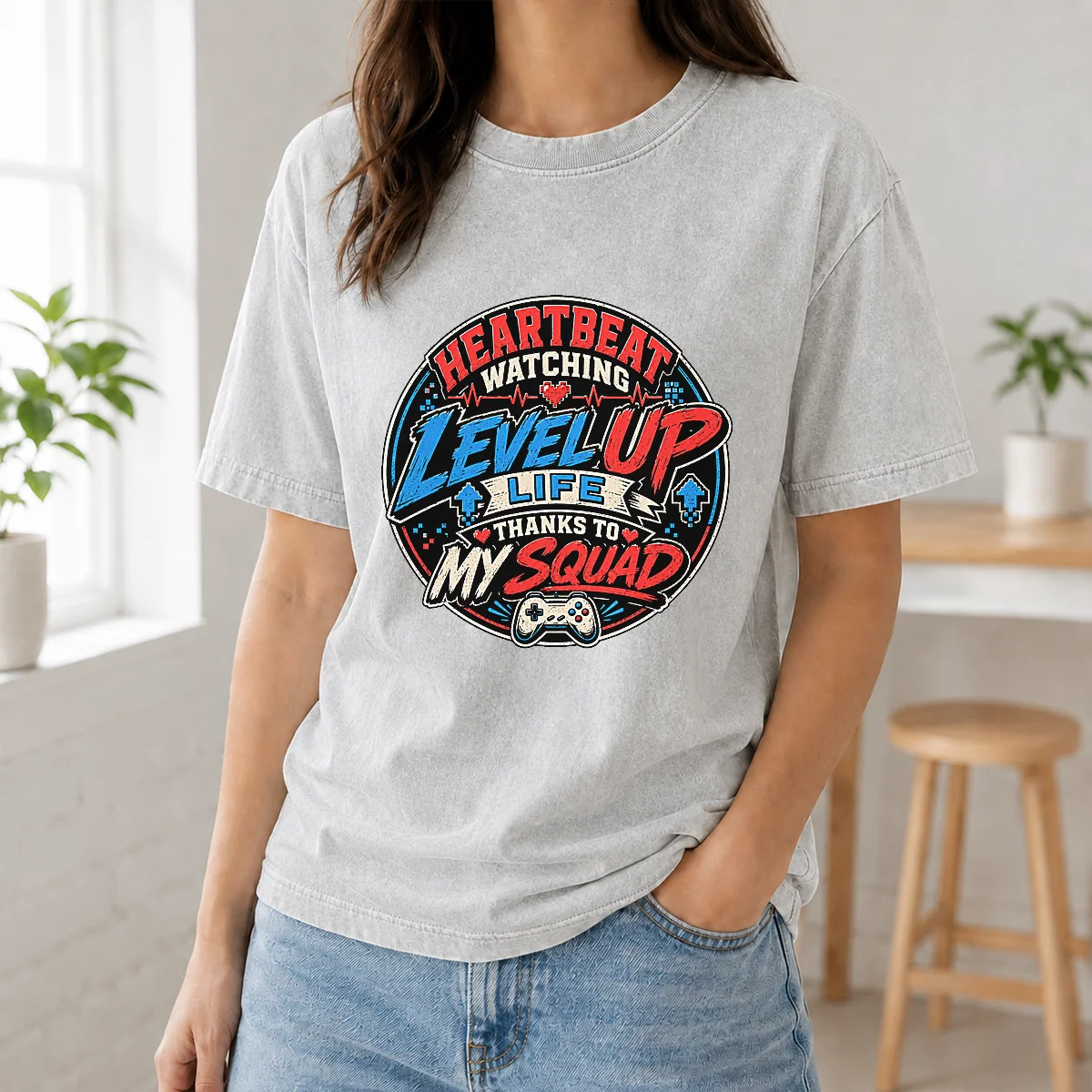 Heartbeat Watching Level Up Life Squad Mascot Badge Shirt - Image 8