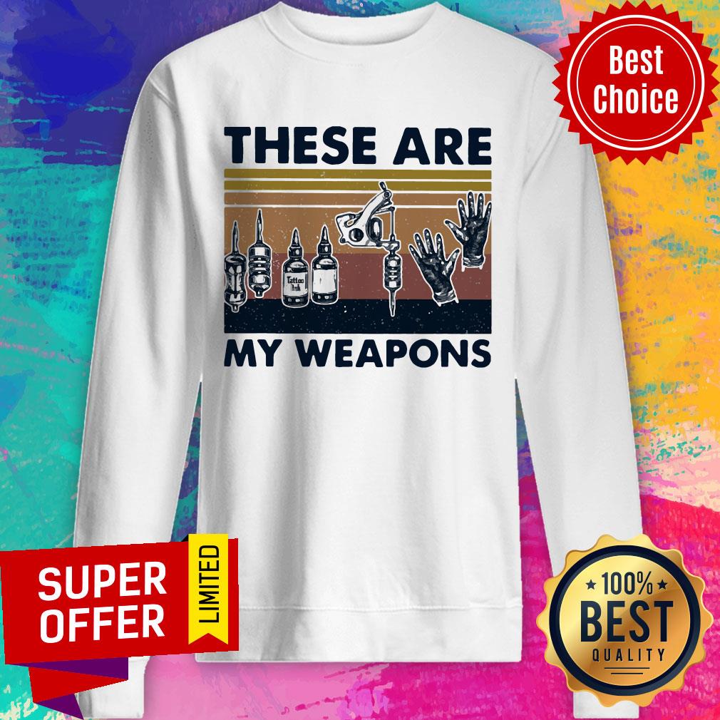 Awesome These Are My Weapons Glove Tattoo Artist Tools Vintage Retro Shirt - Image 2