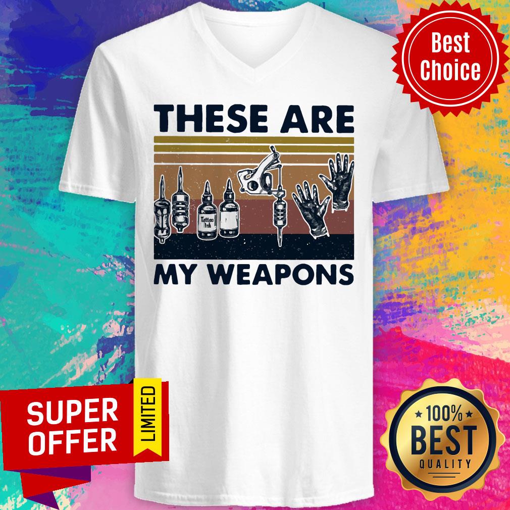 Awesome These Are My Weapons Glove Tattoo Artist Tools Vintage Retro Shirt - Image 3