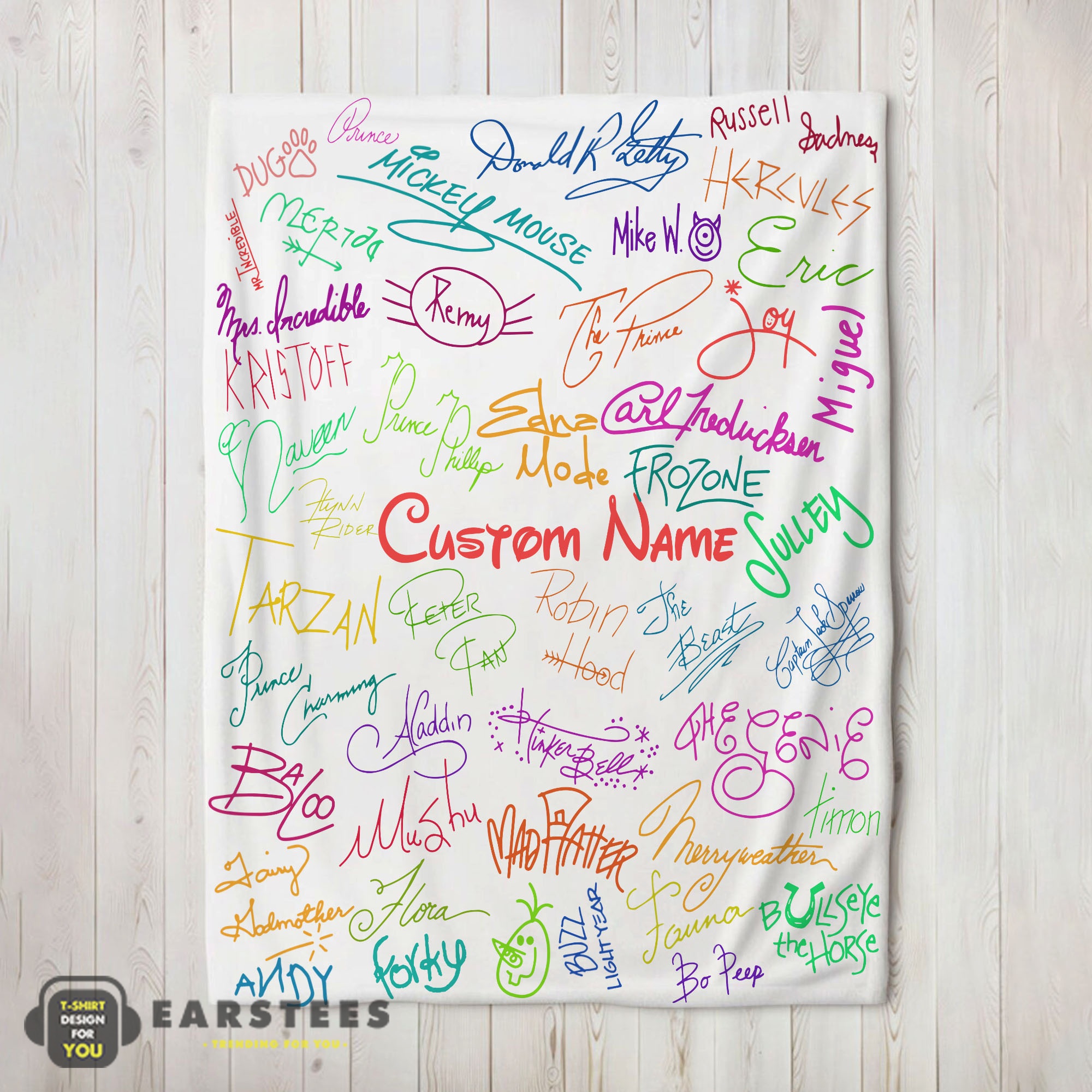 Good Playful Hand Writing Typography Vibrant Name Blanket Fleece Customized Blanket