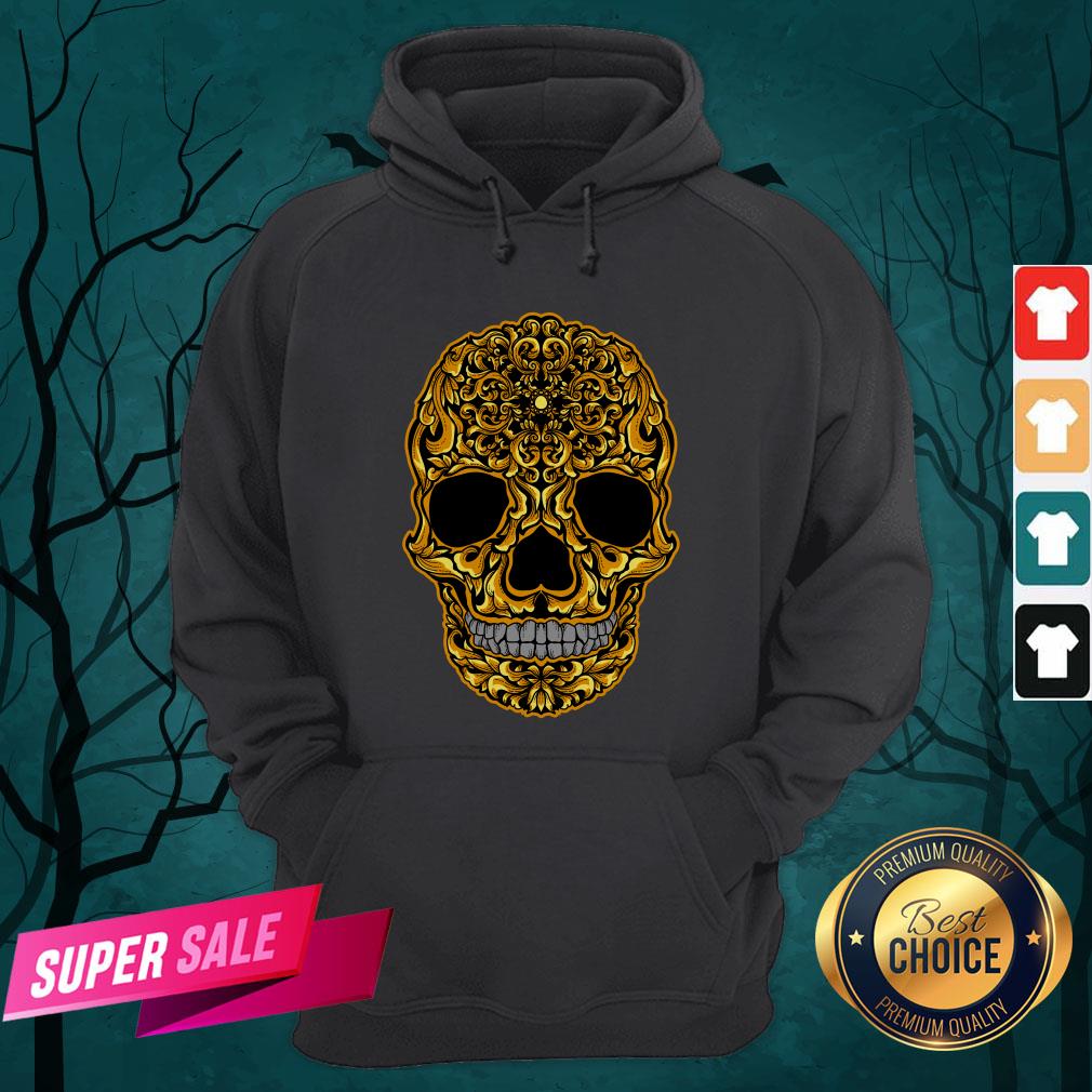 Gold Sugar Skull Day Dead Dia De Los Muertos Shirt - Image 3