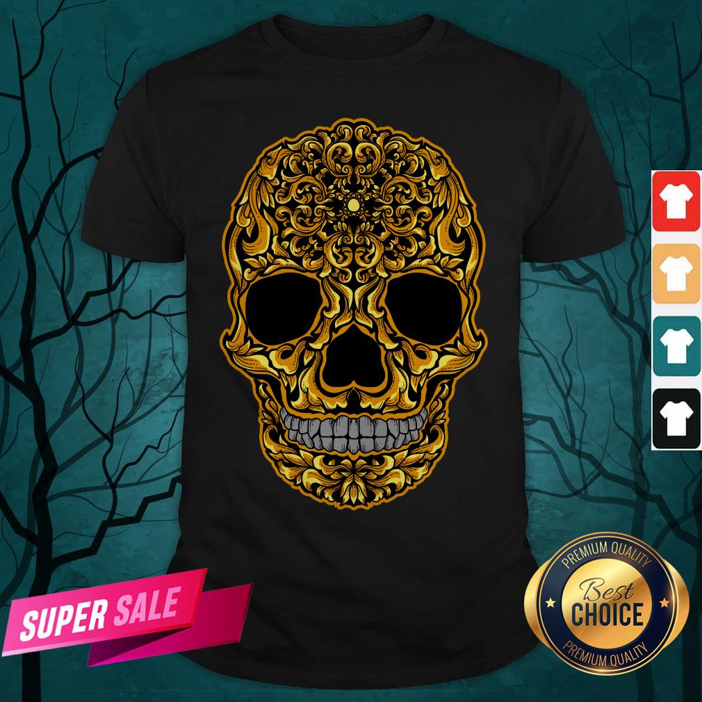 Gold Sugar Skull Day Dead Dia De Los Muertos Shirt