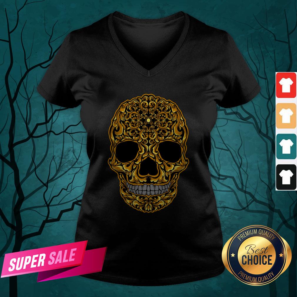Gold Sugar Skull Day Dead Dia De Los Muertos Shirt - Image 4