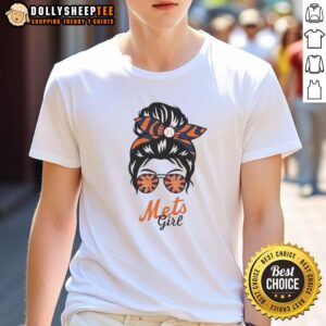 Top New York Mets Girl Messy Bun Glasses T-Shirt