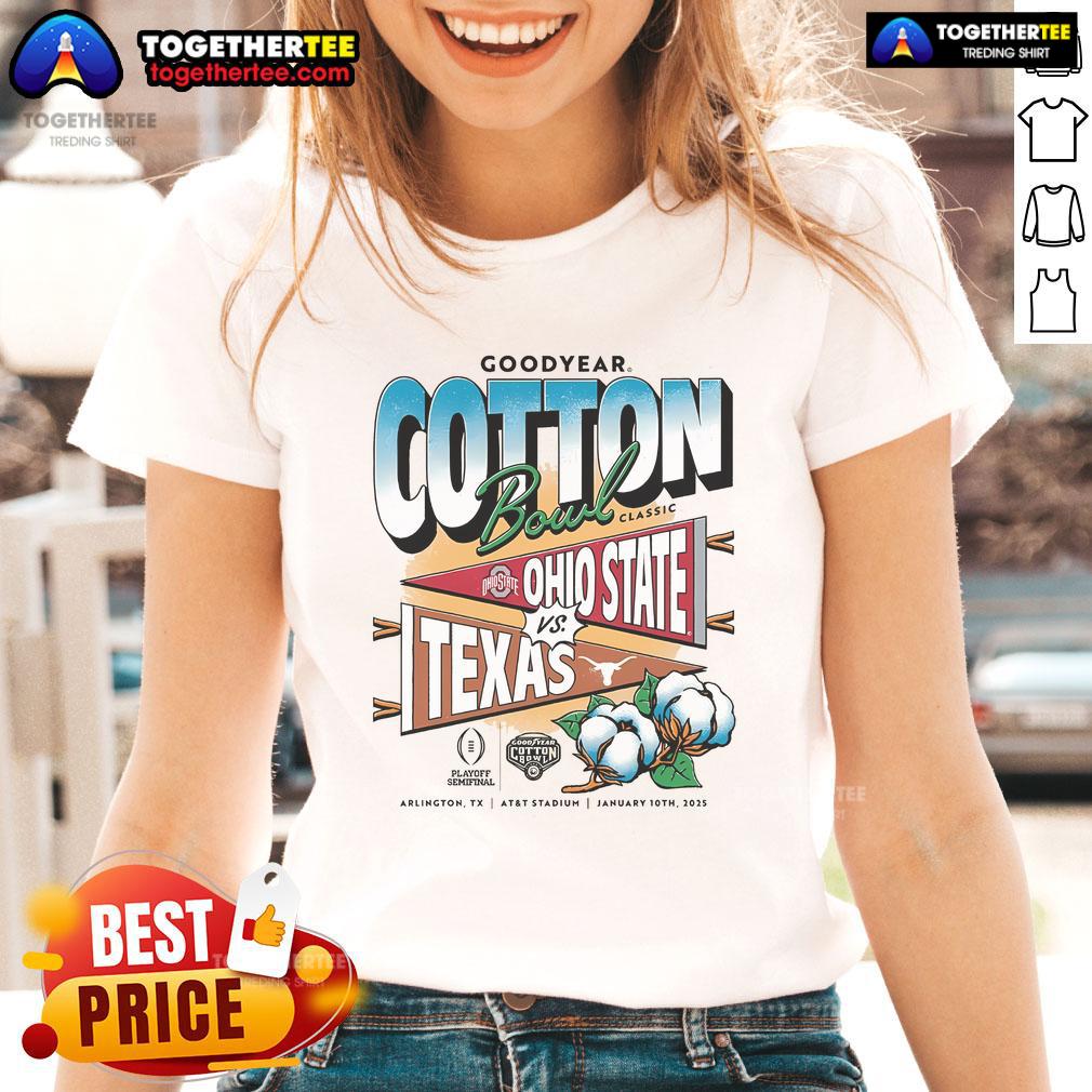 Official College Football Playoff Ohio State Vs Texas 2025 Goodyear Cotton Bowl T-Shirt - Image 3