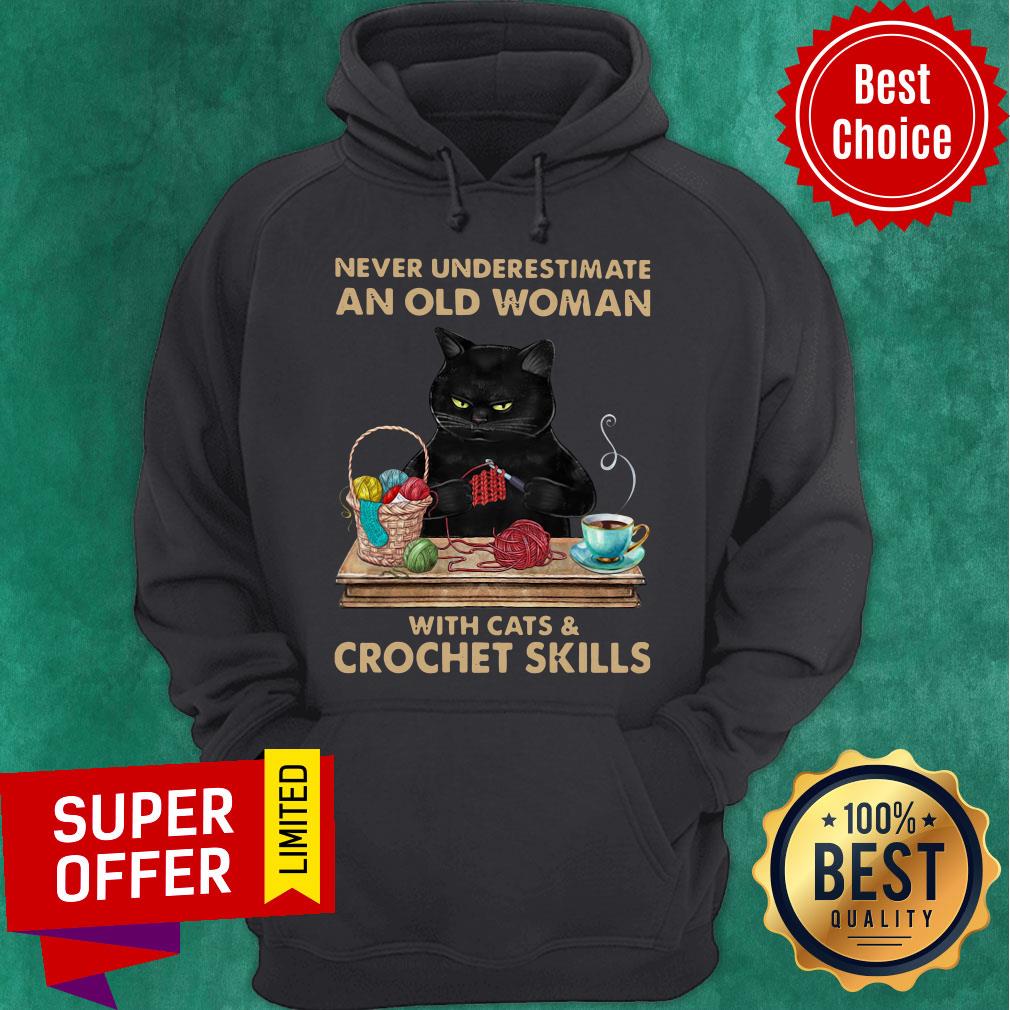 Black Cat Never Underestimate An Old Woman With Cats And Crochet Skills Shirt - Image 3
