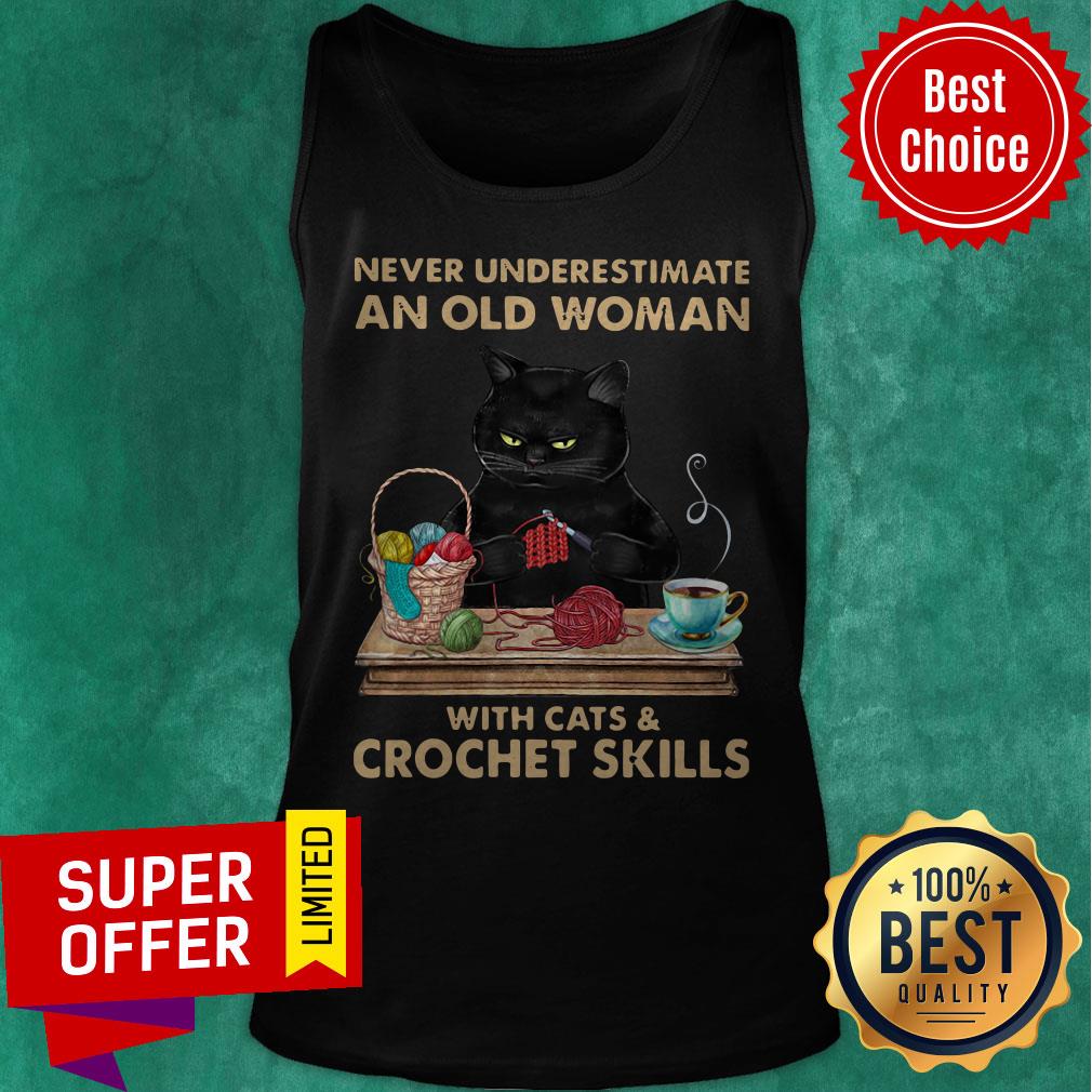 Black Cat Never Underestimate An Old Woman With Cats And Crochet Skills Shirt - Image 5