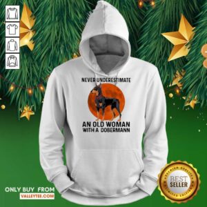 Alternative view of Cute Never Underestimate An Old Woman With A Dobermann Moonblood Shirt