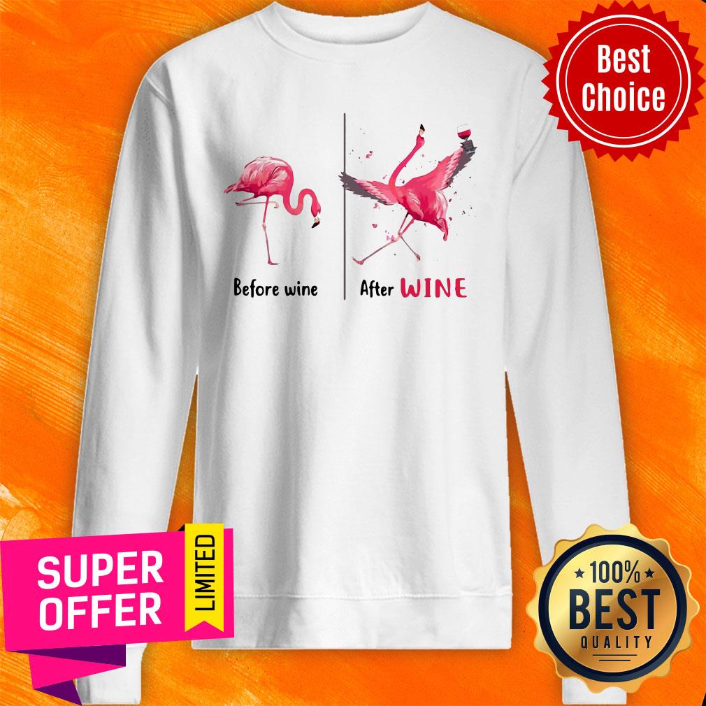 Funny Flamingo Wine Before Wine Shirt - Image 2