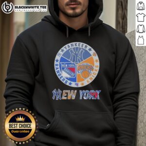 Alternative view of Official New York Yankees New York Rangers New York Knicks Mashup Logo T-Shirt