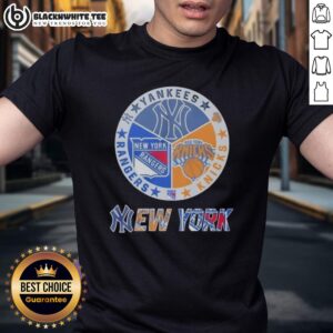 Official New York Yankees New York Rangers New York Knicks Mashup Logo T-Shirt