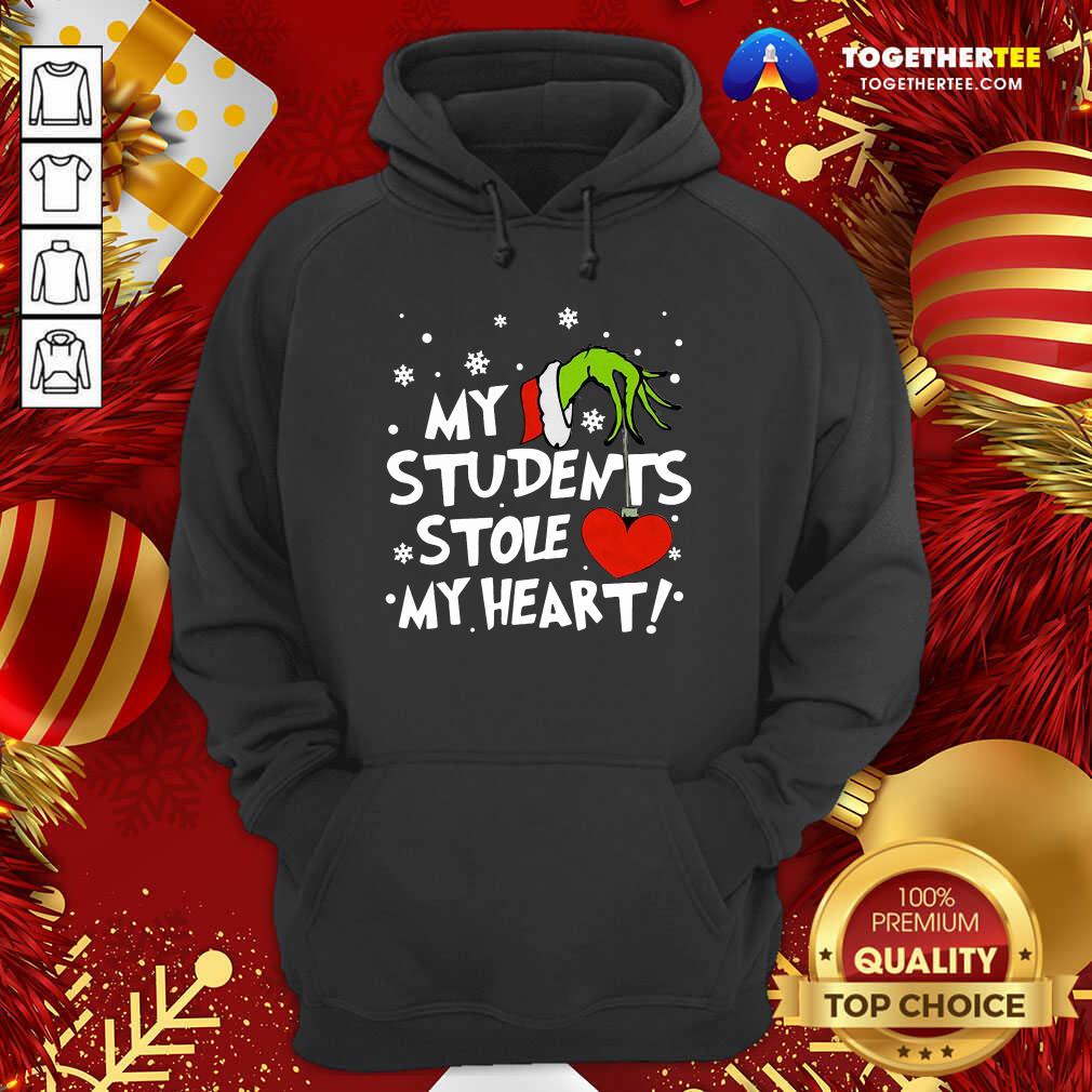 Funny Grinch Hand Holding Heart My Students Stole My Heart Shirt - Image 5