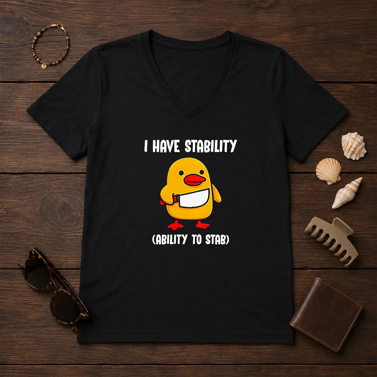 Official I Have Stability Ability To Stab Cute Duck With Knife Shirt - Image 2