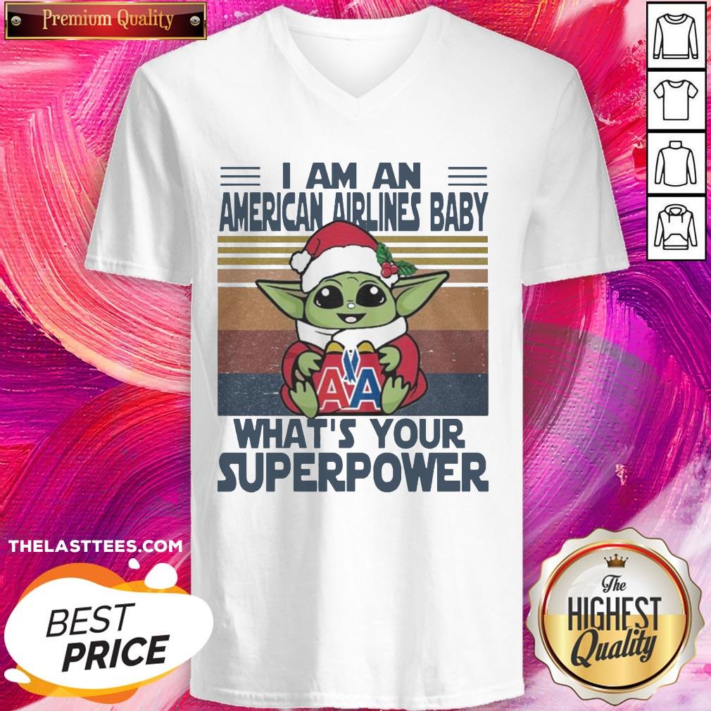 Hot Baby Yoda Santa Hug American Airlines Baby I Am An What’s Your Superpower Vintage Christmas Shirt - Image 3