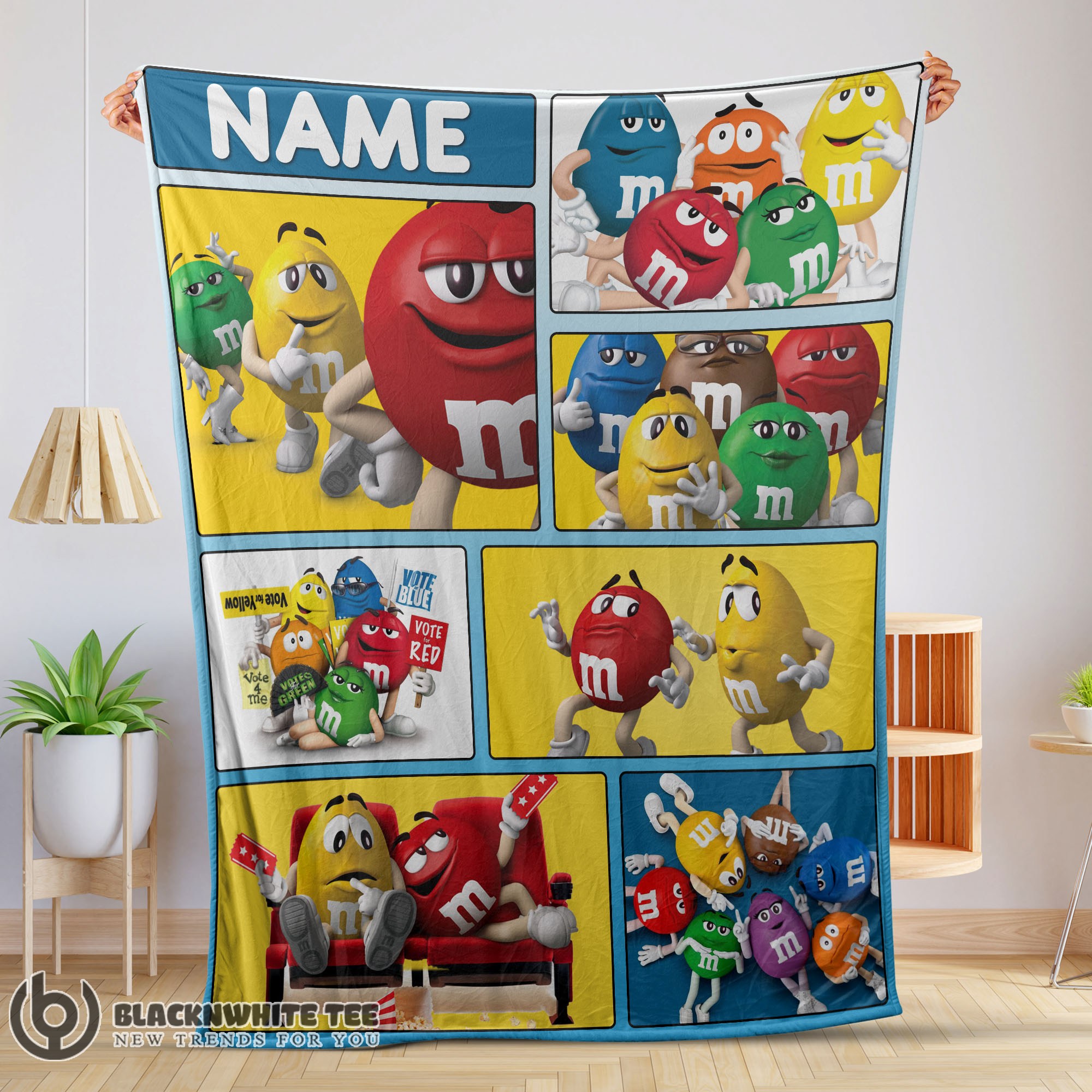 Premium Top Colorful Candy M&M’s Character Collage Blanket Fleece Customized Blanket