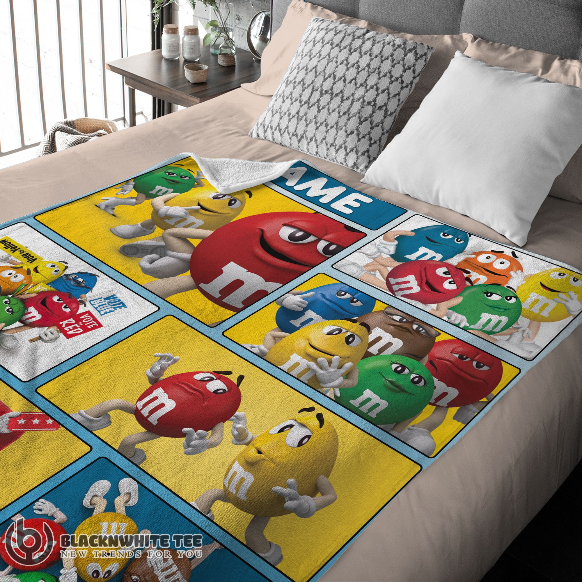 Premium Top Colorful Candy M&M’s Character Collage Blanket Fleece Customized Blanket - Image 3