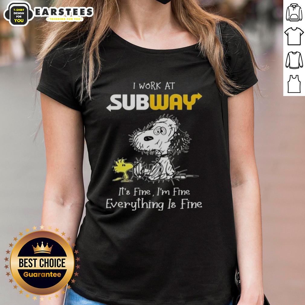 Funny Tired Snoopy And Woodstock I Work At Subway It's Fine I'm Fine Everything Is Fine T-Shirt - Image 3