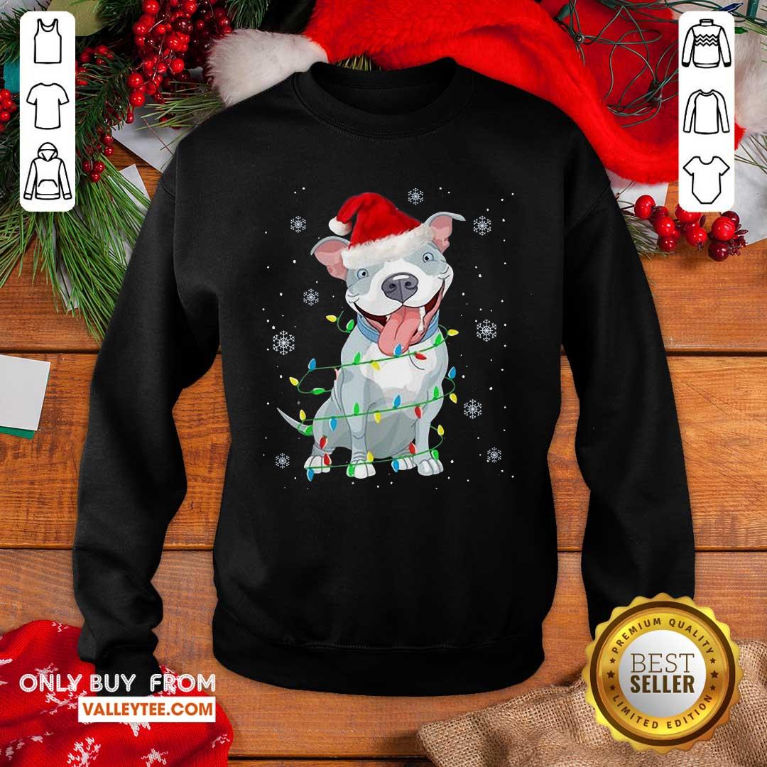 Sweet Pitbull Santa Light Merry Christmas Shirt - Image 2