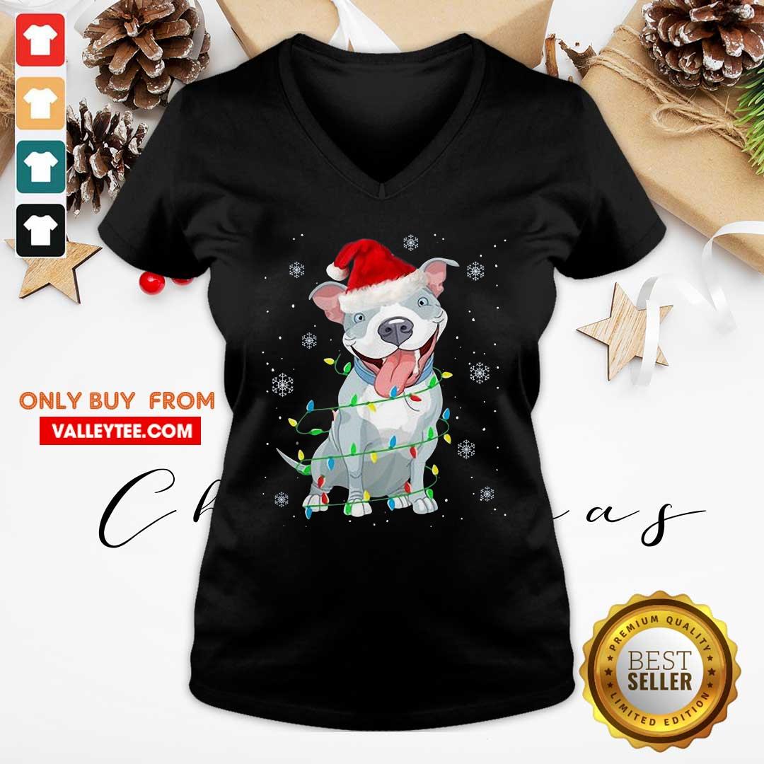 Sweet Pitbull Santa Light Merry Christmas Shirt - Image 4