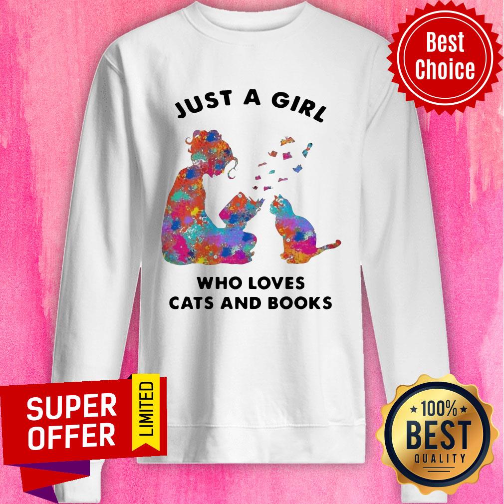 Premium Just A Girl Who Loves Cats And Books Shirt - Image 4