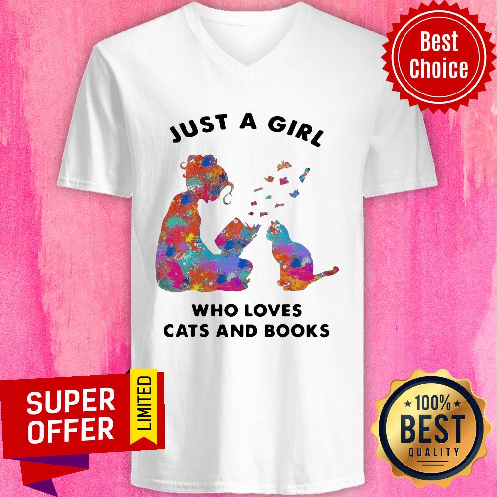 Premium Just A Girl Who Loves Cats And Books Shirt - Image 2